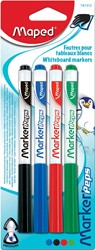 Maped marqueur tableau blanc Marker'Peps, blister de 4 pièces en couleurs assorties