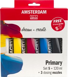 Amsterdam peinture acrylique primaire 120 ml, 5 tubes + 3 becs verseurs