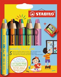 STABILO woody 3in1 duo crayon de couleur, étui de 5 pièces, assorti