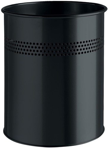 Durable corbeille à papier en métal 15 l, perforation étroite, noir