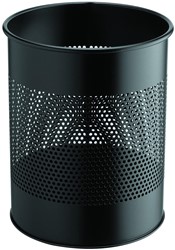 Durable corbeille à papier en métal 15 l, perforation, noir