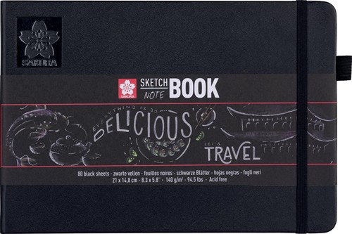 Sakura cahier de croquis, 140 g/m², ft A5, noir, 80 feuilles