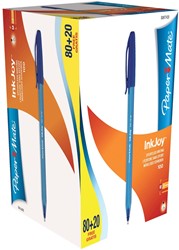 Paper Mate stylo bille InkJoy 100 avec capuchon, bleu, boîte 80 + 20 gratuit