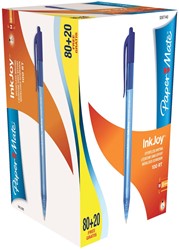 Paper Mate stylo bille InkJoy 100 RT, bleu, boîte 80 + 20 gratuit