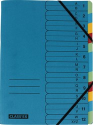 Class'ex trieur A-Z et 1-12, bleu avec 12 onglets colorés