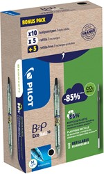 Pilot Ecoball B2P BeGreen stylo bille, pointe medium, 0,3 mm  10 pièces + 10 recharges, noir
