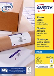 Avery J8160-100 étiquettes adresse 63,5 x 38,1 mm (b x h), 2.100 étiquettes, blanc