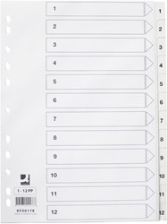 Q-CONNECT intercalaires, A4, PP, 11 trous, avec page de garde, jeu de 1-12, blanc