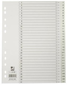 Q-CONNECT intercalaires, A4, PP, 11 trous, avec page de garde, jeu de 1-31, blanc-2