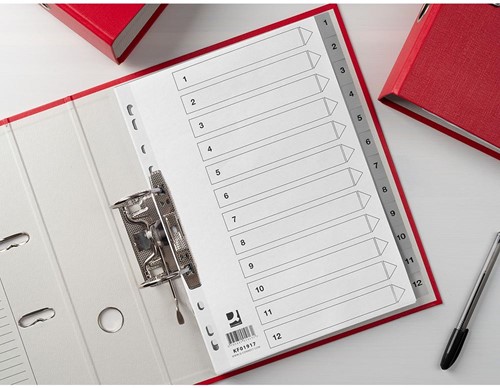 Q-CONNECT intercalaires, A4, PP, 11 trous, avec page de garde, jeu de 1-12, gris-2