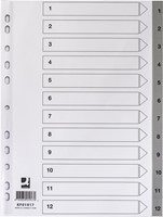 Q-CONNECT intercalaires, A4, PP, 11 trous, avec page de garde, jeu de 1-12, gris