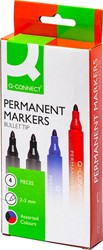 Q-CONNECT marqueur permanent, 2-3 mm, pointe ronde, couleurs assorties, étui de 4 pièces