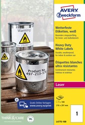 Avery étiquettes ultra-résistantes, ft 210 x 297 mm, blanc, boîte de 100 étiquettes