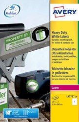 Avery L4775-20 étiquettes ultra résistantes ft 210 x 297 mm, 20 étiquettes, blanc