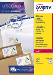 Avery L7159, Etiquettes adresses, Laser, Ultragrip, blanches, 250 pages, 24 per page, 63,5 x 33,9 mm