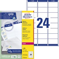 Avery L7159, Etiquettes adresses, Laser, Ultragrip, blanches, 100 pages, 24 per page, 63,5 x 33,9 mm-2