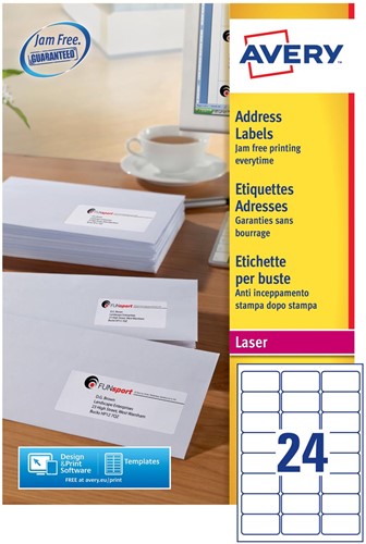 Avery L7159, Etiquettes adresses, Laser, Ultragrip, blanches, 100 pages, 24 per page, 63,5 x 33,9 mm-3