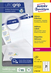 Avery L7160, Etiquettes adresses, Laser, Ultragrip, blanches, 250 pages, 21 per page, 63,5 x 38,1 mm