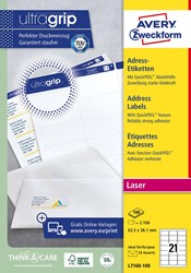 Avery L7160, Etiquettes adresses, Laser, Ultragrip, blanches, 100 pages, 21 per page, 63,5 x 38,1 mm