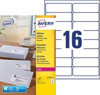 Avery L7162, Etiquettes adresses, Laser, Ultragrip, blanches, 40 pages, 16 per page, 99,1 x 33,9 mm-2
