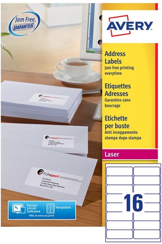Avery L7162, Etiquettes adresses, Laser, Ultragrip, blanches, 100 pages, 16 per page, 99,1 x 33,9 mm-3