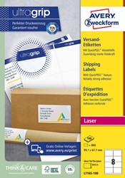 Avery L7165, Etiquettes d'expédition, Laser, Ultragrip, blanches, 100 pages, 8 per page, 99,1 x 67,7 mm