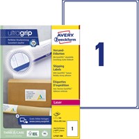 Avery L7167, Etiquettes d'expédition, Laser, Ultragrip, blanches, 100 pages, 1 per page, 199,6 x 289,1 mm-2