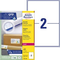 Avery L7168, Etiquettes d'expédition, Laser, Ultragrip, blanches, 100 pages, 2 per page, 199,6 x 143,5 mm-2