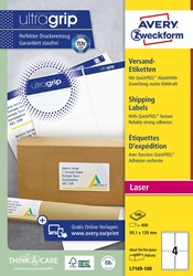 Avery L7169, Etiquettes d'expédition, Laser, Ultragrip, blanches, 100 pages, 4 per page, 99,1 x 139 mm