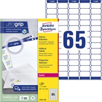 Avery L7651, Etiquettes d'expédition, Laser, Ultragrip, blanches, 100 pages, 65 per page, 38,1 x 21,2 mm-2