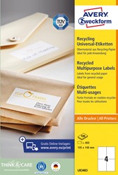 Avery étiquettes blanches universelles recyclées ft 105 x 148 mm (l x h), 400 pièces, 4 par feuille