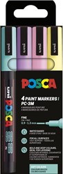 Uni POSCA marqueur peinture PC-3M, 1,5 mm, étui de 4 pièces en couleurs assorties douces