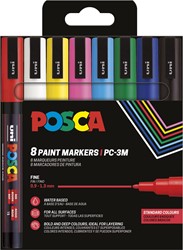 Uni POSCA marqueur peinture PC-3M, 1,5 mm, étui de 8 pièces en couleurs de base assorties