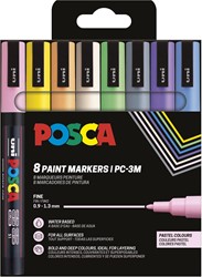 Uni POSCA marqueur peinture PC-3M, 1,5 mm, étui de 8 pièces en couleurs pastel assorties