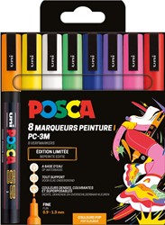 Uni POSCA marqueur peinture PC-3M, 1,5 mm, étui de 8 pièces en couleurs assorties Pop