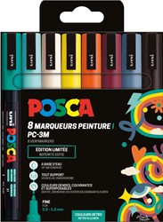 Uni POSCA marqueur peinture PC-3M, 1,5 mm, étui de 8 pièces en couleurs assorties Rétro