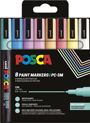 Uni POSCA marqueur peinture PC-3M, 1,5 mm, étui de 8 pièces en couleurs assorties douces