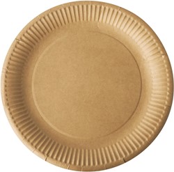 Assiette "pure", ronde, brune, diamètre 23 cm, en carton, paquet de 20 pièces