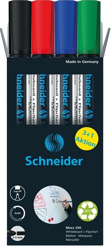 Schneider Maxx 290 marqueur pour tableaux blancs, 3 + 1 gratuit, assorti