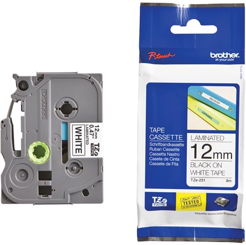 Brother TZe ruban pour P-Touch, 12 mm, noir sur blanc